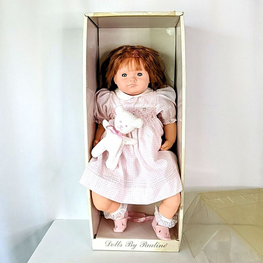Pauline Bjonness Jacobsen Baby Doll Julia 912500 attached Bear Sleep Eyes Red